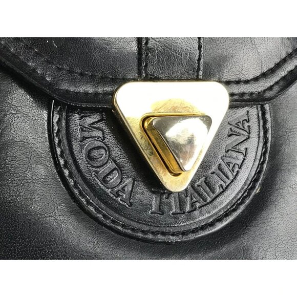 Moda Italiana Unisex Black Leather Inner Dividers Detachable Strap Shoulder Bag - Picture 10 of 10